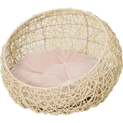 Lit pour Chat en Rotin Cave à Chat avec Coussin Panier pour Chien Lit pour Chat Niche pour Chien Lit pour Animal Chats Chiens Beige Ø56 x 35 cm | Ajoutez au panier