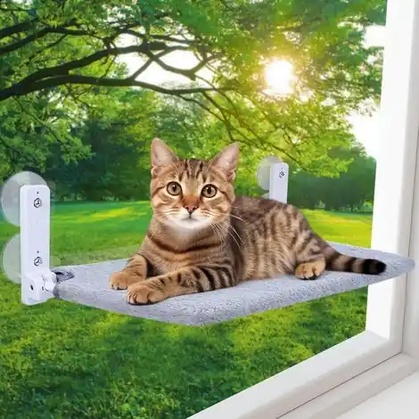 Chat Fenetre 52 x 30 cm, Hamac pour Chat Renforcé avec Ventouse Puissante, Coussin en Tissu Double Face, Capacité de Charge Maximale 20 kg(Gris) - Prix mini