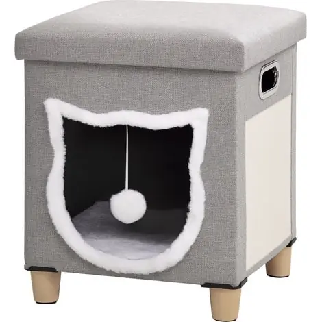 Grotte pour chat, oreiller lavable, ballon jouet inclus, 35,5 cm x 35,5 cm x 42,5 cm, niche à chat - Réduction