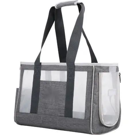 Recommandé - SABIR Gris Taille L (44 x 17 x 29cm) Sac Transport Chat, Sac Transport Chien Respirant et Pliable avec coussin épaissie confortable pour Voyage en Train, Voiture, Restaurant, Avion,Tissu Oxford