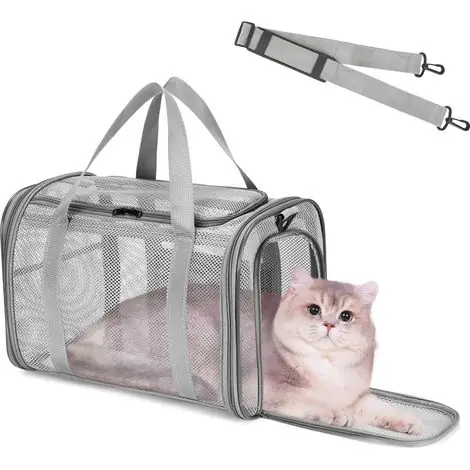 Sac Transport Chat, Sac de Transport pour Chien Respirant et Pliable, Caisse de Transport Chat avec Bandoulière Réglable, Cage Transport pour Chat et Chien Voyage en Train,Voiture | Offre bientôt terminée