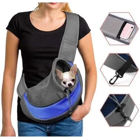 Sac de Transport Chien Sac à Bandoulière pour Chat Chiot Réglable Sac de Voyage pour Petits Animaux Sac à Main Chien avec Pochette en Filet Respirant Sacoche Chien Portable pour Marché Extérieur | Prix doux