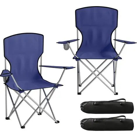 Bonne affaire - Lot de 2 Chaises de Camping Pliantes avec Porte-Gobelet, Sac de Transport, Dossier Haut, 88x57x97cm, Bleu Foncé