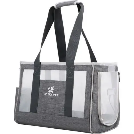 En stock - Sac Transport Chat, Sac Transport Chien Respirant et Pliable avec coussin épaissie confortable pour Voyage en Train, Voiture, Restaurant, Avion,Tissu Oxford Gris Taille L (44 x 17 x 29cm)