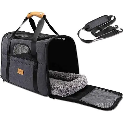 Sac de transport pour chat pliable et aéré – Coussin amovible et lavable – Utilisation en avion et voiture – Charge max 6.8 kg | Commandez dès aujourd'hui