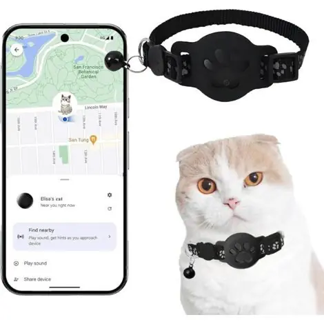 Prix cassé | Collier GPS pour chat – Traceur sans abonnement – Compatible Google Find My (Android) – Étanchéité IP67 – Durée de veille 360 jours