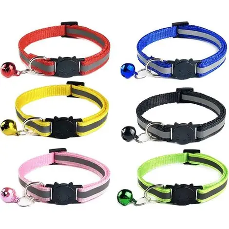Disponible - 6 Pcs Breakaway Cat Collar with Reflective Nylon Strip and Bell, Safe and Durable