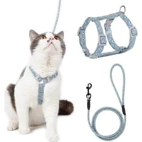 Harnais pour chat réglable en nylon – Taille S – Confort et sécurité – Conception en forme de H – Anneau en D pour laisse – Kueatily - Plus que quelques pièces