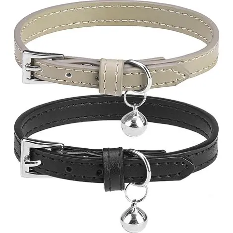 Collier En Cuir Véritable Pour Chat - Réglable Avec Clochette - Pour Petit Chien Et Chaton - Lot De 2 | Direct usine