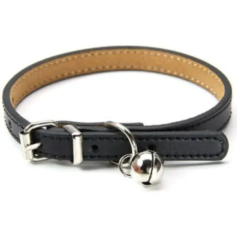 Collier en cuir pour chats et chiots, réglable 20cm-27cm cm-noir | Très apprécié des clients