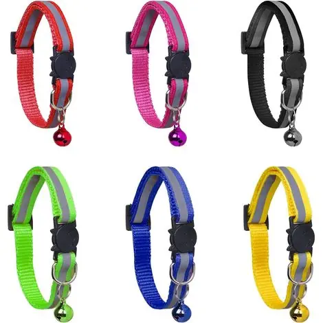 Tout nouveau | 6X Collier Chats Anti Étranglement Chatons Chiots Réglable Réfléchissant avec Clochette et Boucle de Sécurité, Fourniture d‘animaux Domestique Multicolore Mignon