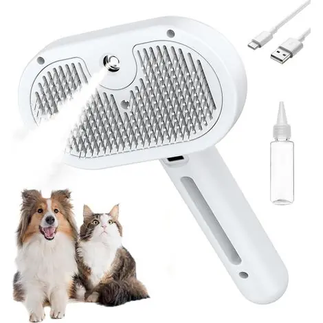 Prix choc | Brosse à Vapeur Chien Chat Démêlage Poils Perdu, Vapeur Froide 3-en-1 pour chien et chat avec vapeur froide, brode de démêlage douce pour poils perdu, réservoir d‘eau, tous types de pelage