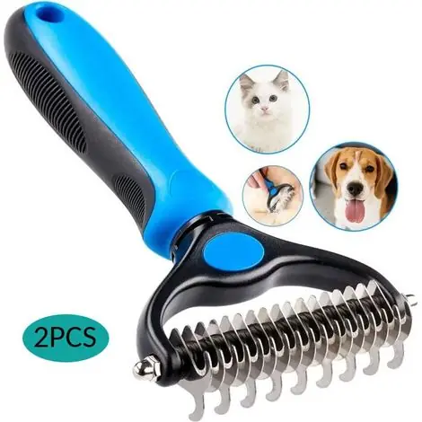 Brosse Double Face Pour Chien En Acier Inoxydable 17 Et 9 Dents Élimine Nœuds Et Sous Poil Avec Trou Suspension | Tendance