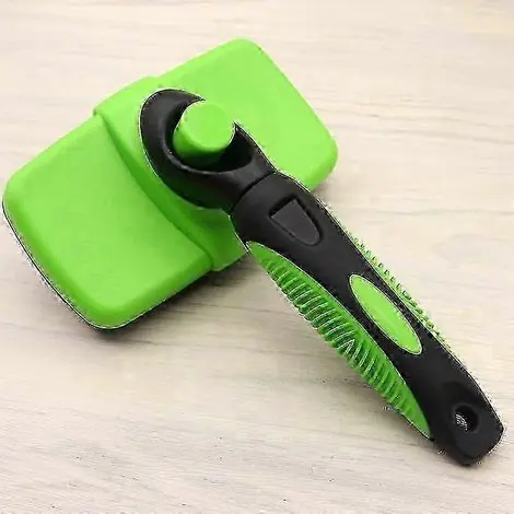 Satisfait ou remboursé | Brosse carde rétractable pour le toilettage des animaux, avec embouts arrondis, pour chiens et chats, poils longs et courts, élimine le sous-poil mort, couleur beige.