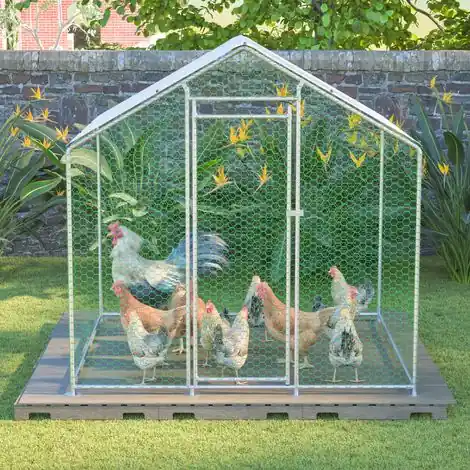Bien noté | Enclos poulailler 2x2x2m avec serrure de sécurité et bâche PE imperméable, enclos métallique pour poules lapins et petits animaux, argent
