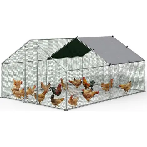 Prix cassé - Vounot – Enclos poulailler 12m² en métal galvanisé – Parc grillagé avec porte verrouillable – Bâche PE imperméable – Dimensions 400x300x200cm
